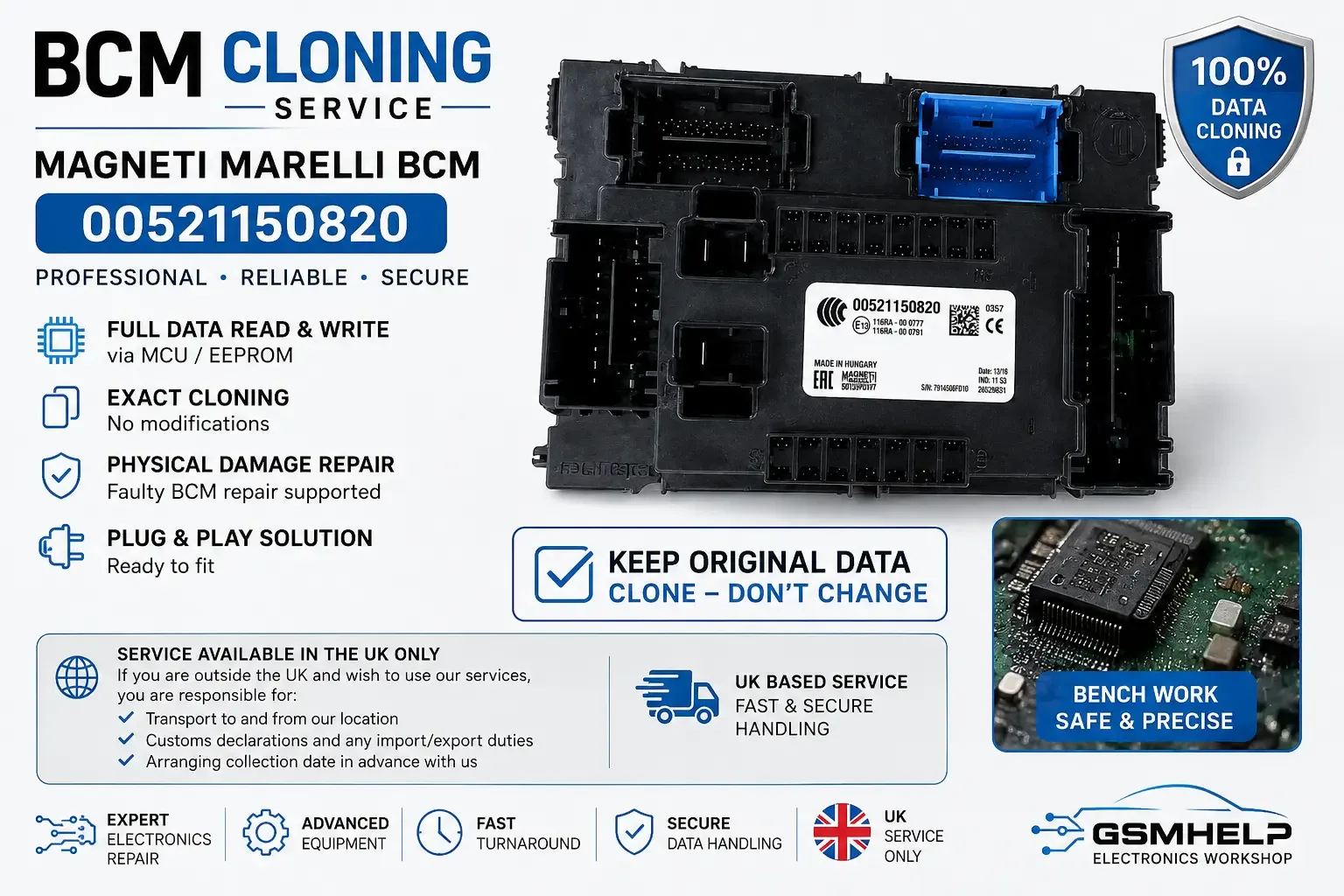 Magneti Marelli BCM 00521150820 professional cloning service