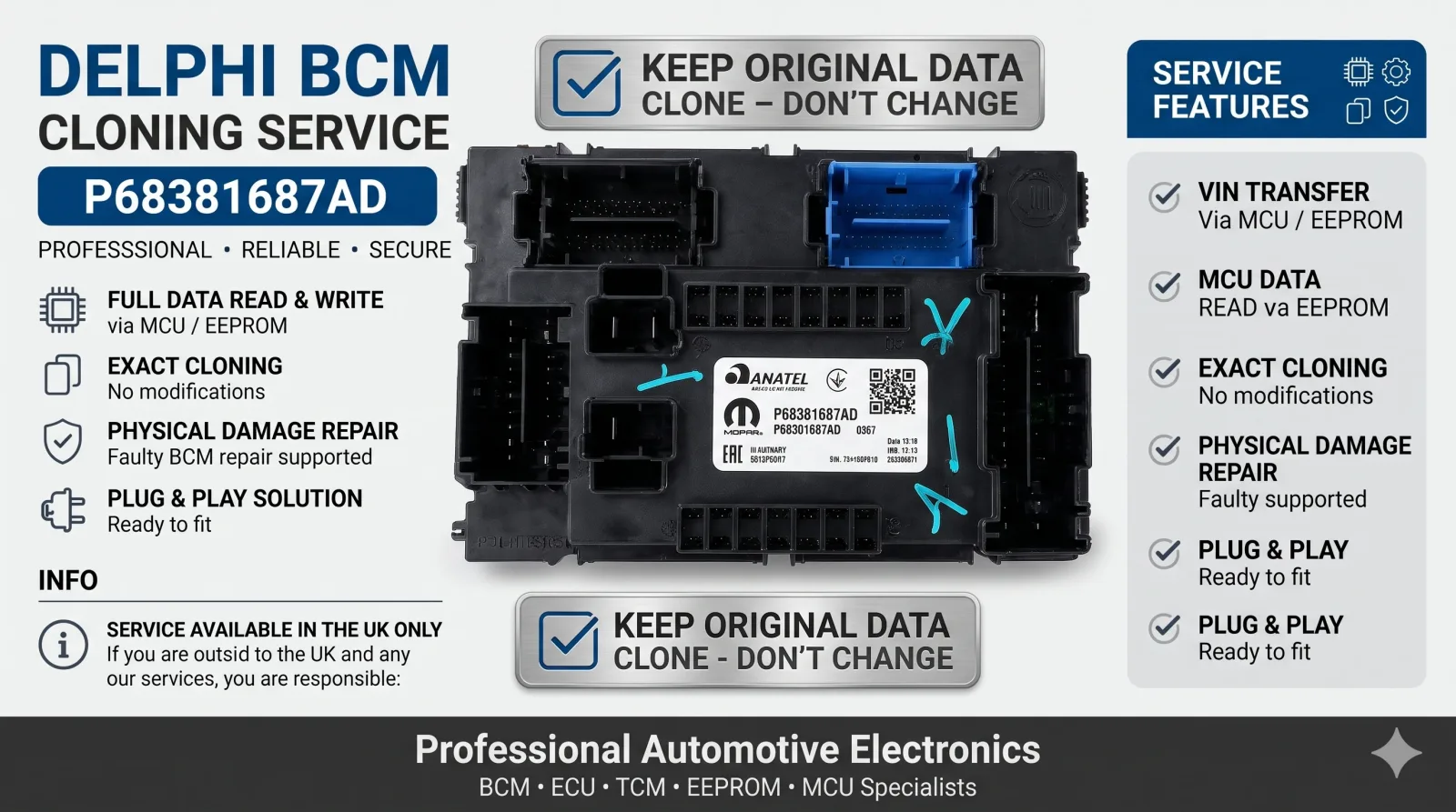 Delphi BCM P68381687AD Professional Cloning Service